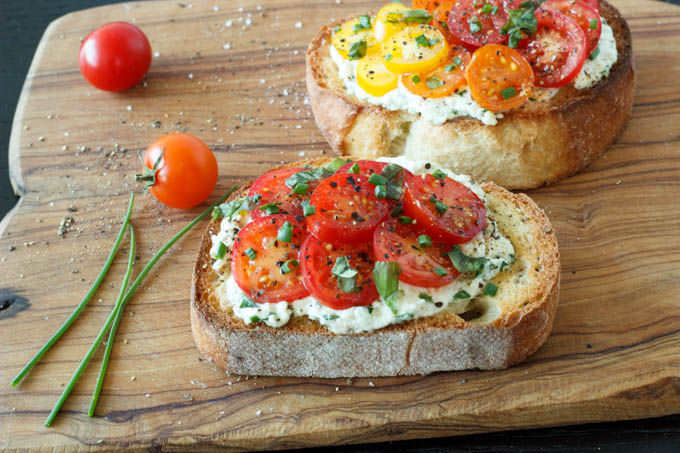 Tomato and herb ricotta bruschetta